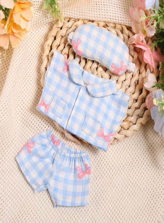 Penitue 6.7 Inch Doll Outfit Clothes Set, Bowknot Doll Pajama with Eye Mask Cute Soft Toy Accessories for Collectors Enthusiasts Decoration & Display(Blue) - Image 3